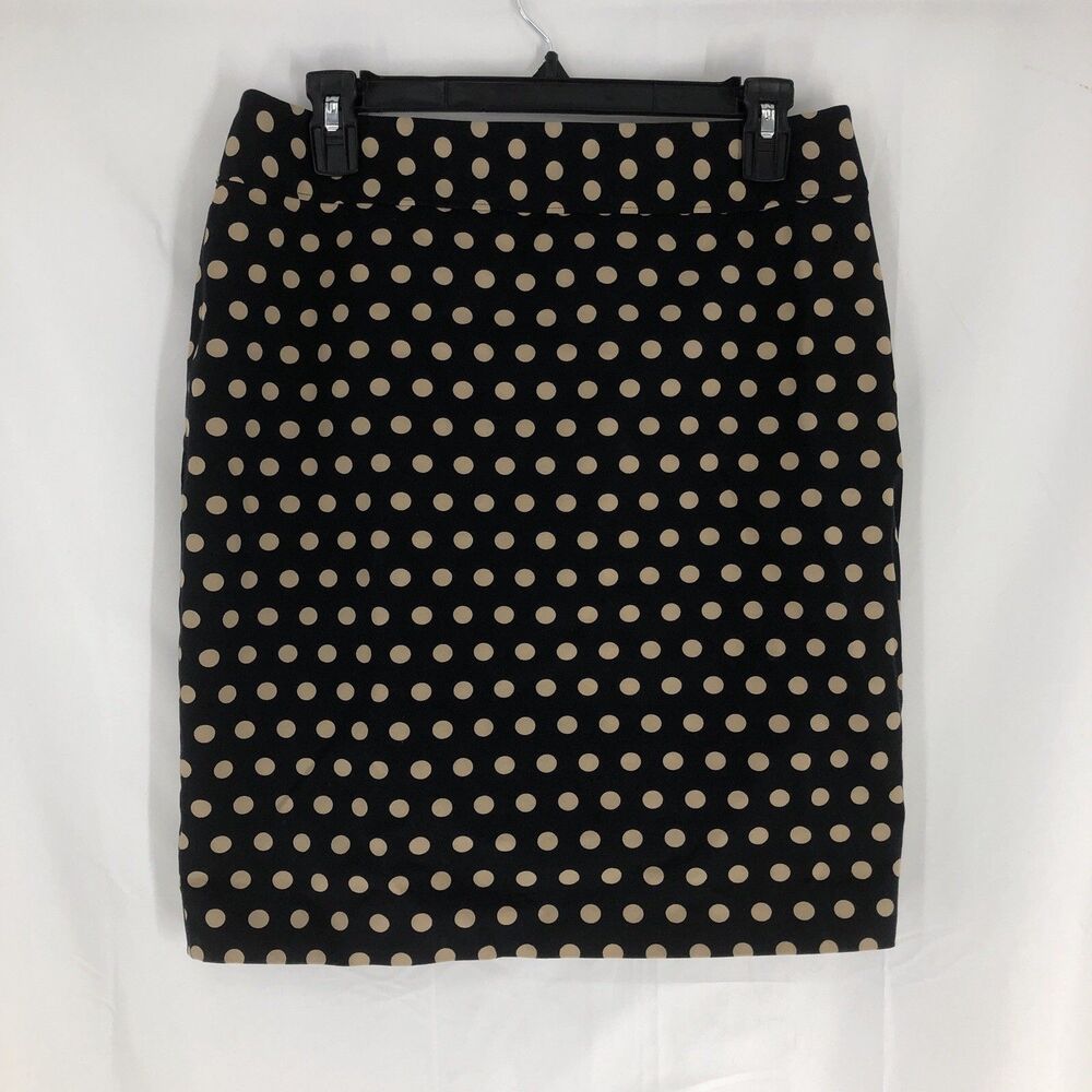 LOFT Petite Women’s Black Tan Polka Dot Straight Pencil Skirt Size 10p